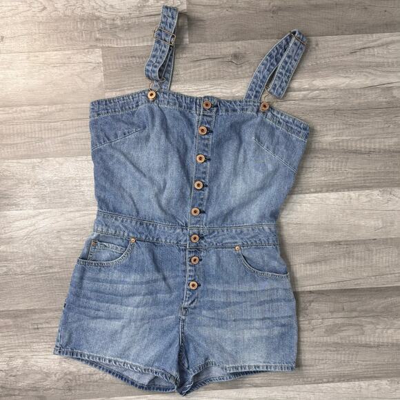 American Rag Short Overalls Shortalls Denim Rag Button Front Size 5 Indie - Picture 4 of 7